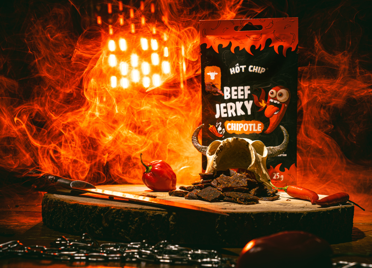 produktová fotografie pálivého sušeného masa jerky